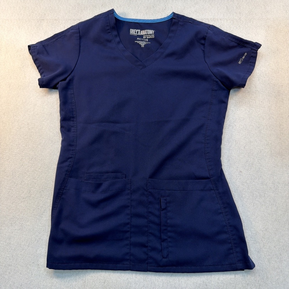 Grey's Anatomy Active V-neck Short Sleeve Scrub Top Women's Sz XS Navy Blue